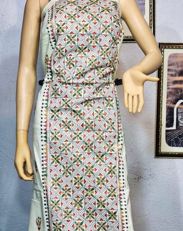 Dark white Ladies Churidar, Kantha Stich