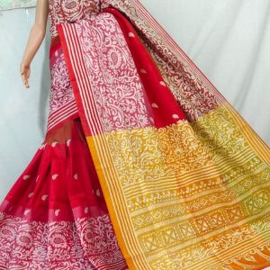 Red Kantha Stich Saree
