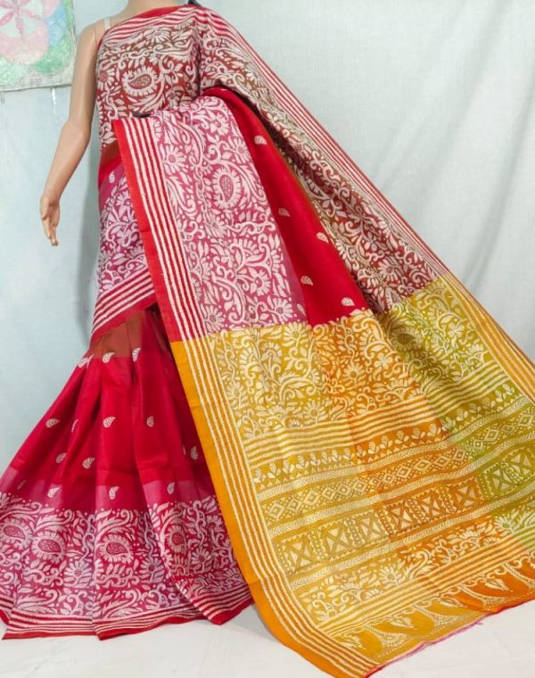 Red Kantha Stich Saree