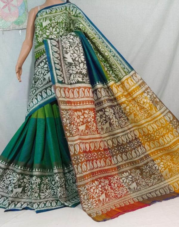 Green Kantha Stich Saree
