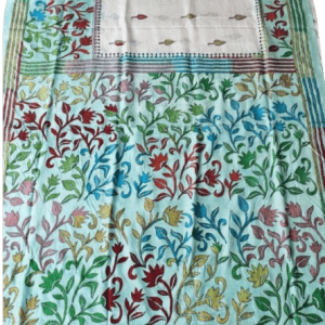 Aqua Green kantha Stich On Tussar Saree