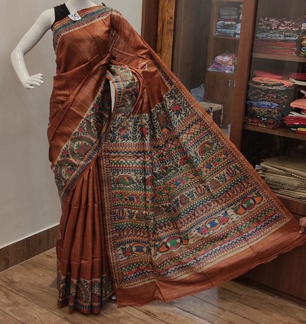 Red Brown Tussar Saree