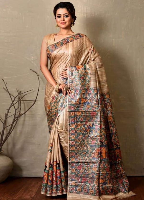 Special wood color Tussar Saree