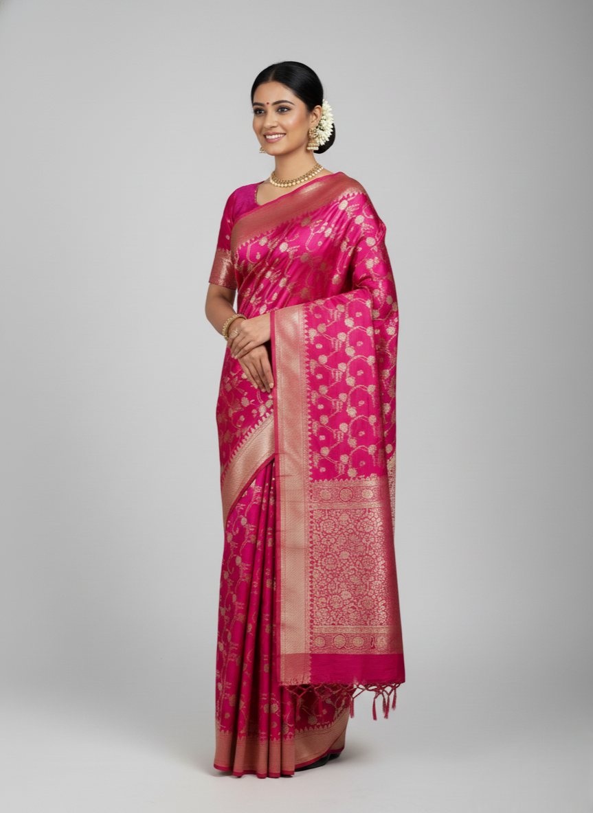 Exclusive new banarasi mashroo silk saree with goldenzari weaved