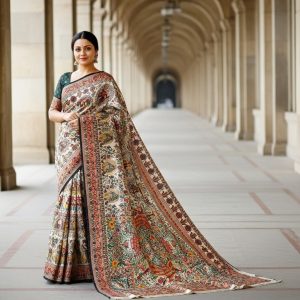 Pure Tasar By Deshi Tasar madhubani hand painting full work silk saree with BP  With silk mark tag ( Size – 40) 01