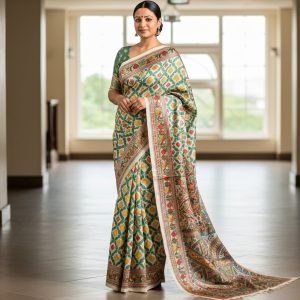 Pure Tasar By Deshi Tasar madhubani hand painting full work silk saree with BP  With silk mark tag ( Size – 40) 010