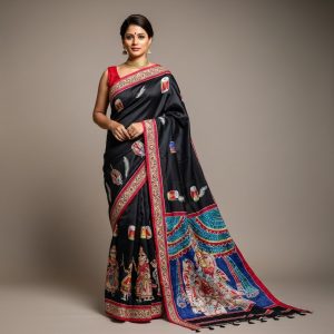 Pure silk saree 3ply, Hand print 010