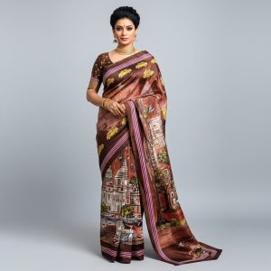 Pure silk saree 3ply, Hand print 011