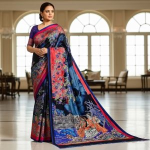 Pure silk saree 3ply, Hand print 012