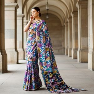 Pure silk saree 3ply, Hand print 013