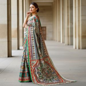 Pure Tasar By Deshi Tasar madhubani hand painting full work silk saree with BP  With silk mark tag ( Size – 40) 02