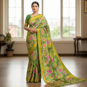 Pure silk saree 3ply, Hand print 02