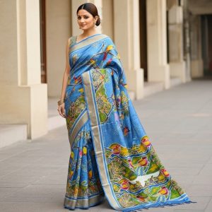 Pure silk saree 3ply, Hand print 04