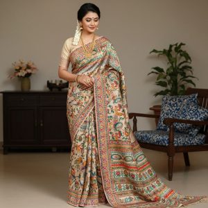 Pure Tasar By Deshi Tasar madhubani hand painting full work silk saree with BP  With silk mark tag ( Size – 40) 05