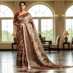 Pure Tasar By Deshi Tasar madhubani hand painting full work silk saree with BP  With silk mark tag ( Size – 40) 06