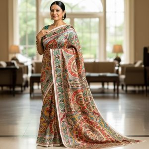 Pure Tasar By Deshi Tasar madhubani hand painting full work silk saree with BP  With silk mark tag ( Size – 40) 07