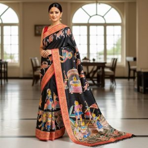 Pure silk saree 3ply, Hand print 07