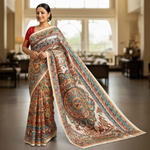 Pure Tasar By Deshi Tasar madhubani hand painting full work silk saree with BP  With silk mark tag ( Size – 40) 08