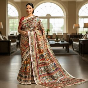 Pure Tasar By Deshi Tasar madhubani hand painting full work silk saree with BP  With silk mark tag ( Size – 40) 09