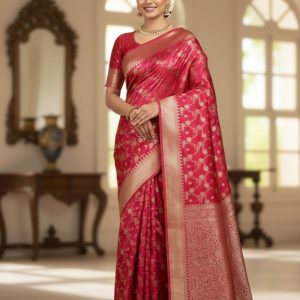 Exclusive new banarasi mashroo silk saree with goldenzari weaved 2