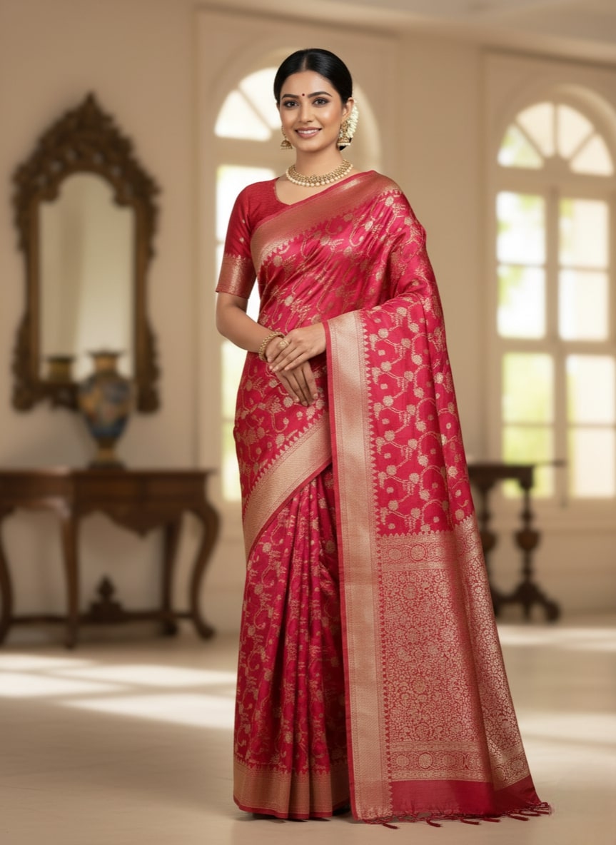 Exclusive new banarasi mashroo silk saree with goldenzari weaved 2