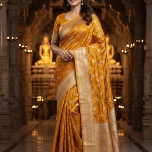 Exclusive new banarasi mashroo silk saree with goldenzari weaved 3