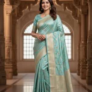 Exclusive new banarasi mashroo silk saree with goldenzari weaved 4