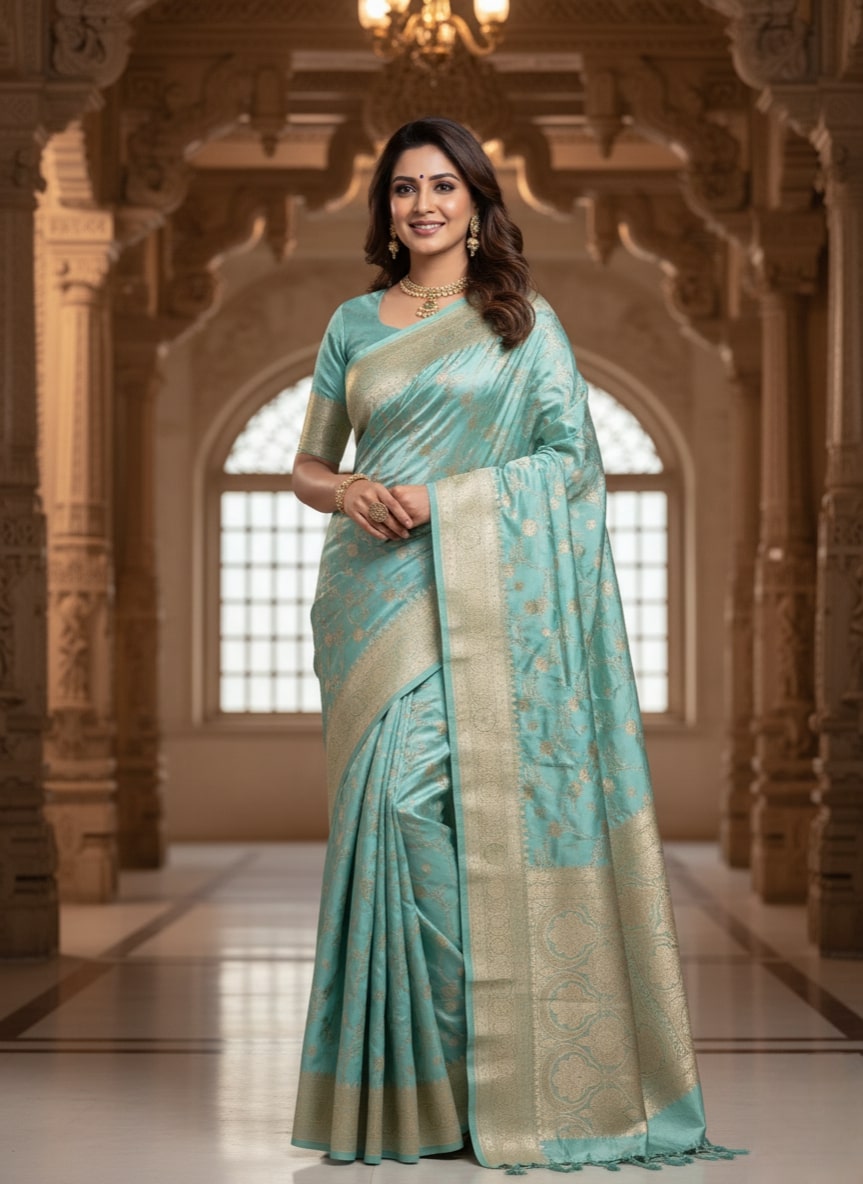 Exclusive new banarasi mashroo silk saree with goldenzari weaved 4