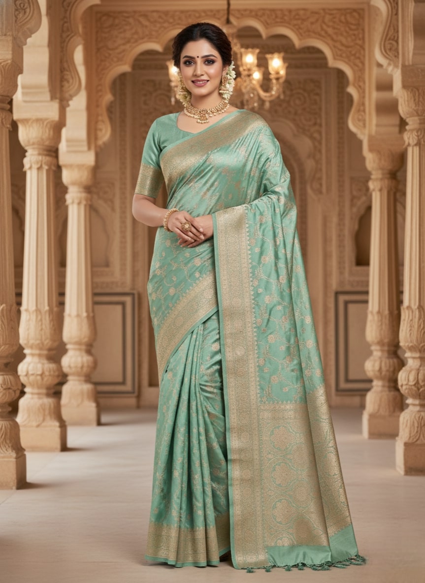 Exclusive new banarasi mashroo silk saree with goldenzari weaved 6